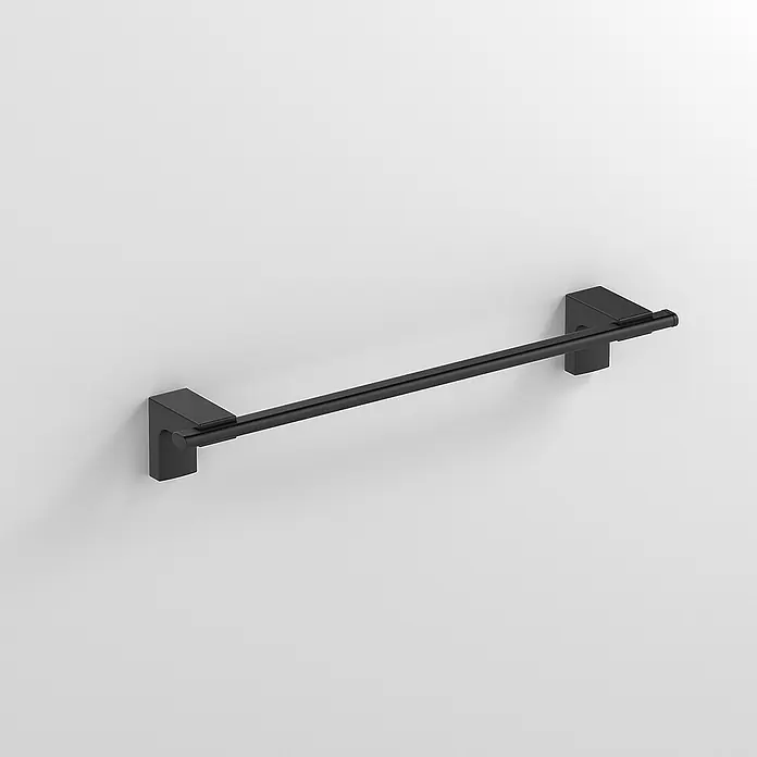 Creabath Elegance Toallero de barra - Largo: 35,6 cm, Negro - Toallero negro en una pared blanca. El moderno toallero ofrece una opción de almacenamiento elegante para toallas.