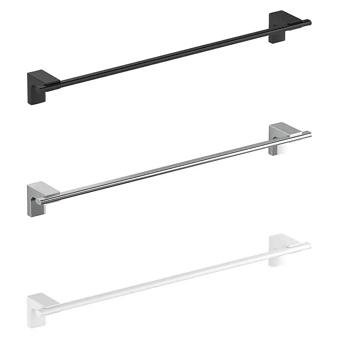 Creabath Elegance Toallero de barra - Largo: 51,1 cm, Blanco - La imagen muestra tres toalleros en negro, cromo y blanco, cada uno con un diseño elegante y moderno para la decoración del baño.