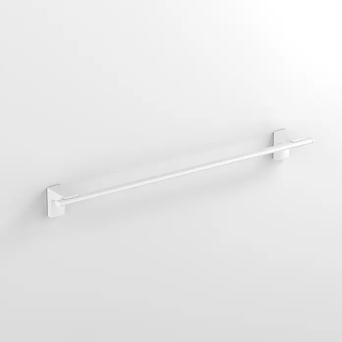 Creabath Elegance Toallero de barra - Largo: 51,1 cm, Blanco - Un toallero blanco montado en una pared blanca, proporcionando una solución minimalista y funcional para el baño. Diseño elegante y ahorro.