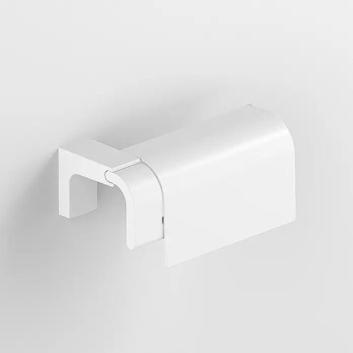 Creabath Elegance Portarrollos papel higiénico - Con tapa, Blanco - Dispensador de toallas de papel blanco para pared. El producto es moderno y minimalista, ideal para baños o cocinas.