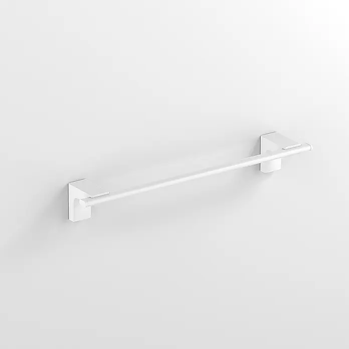 Creabath Elegance Toallero de barra - Largo: 35,6 cm, Blanco - Una barra de toalla blanca montada en una pared blanca. El diseño es moderno y minimalista, una buena adición a un baño moderno.