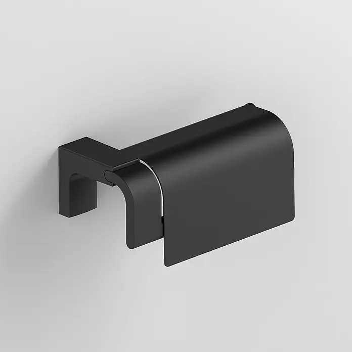 Creabath Elegance Portarrollos papel higiénico - Con tapa, Negro - Un elegante portarrollos de papel higiénico negro con tapa, montado en la pared, ofrece un accesorio de baño moderno e higiénico.