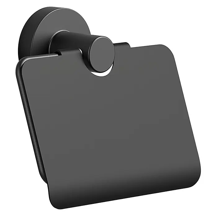 Creabath Cosmos Portarrollos papel higiénico - Con tapa, Negro - Un portarrollos de papel higiénico negro con tapa. El diseño moderno llama la atención en el baño.
