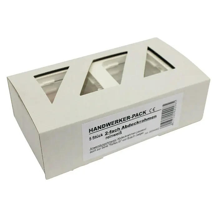 Abdeckrahmen Handwerker-Pack K992217 - Alpinweiß, 2-fach, Kunststoff - Verpackung mit 5 zweifachen Abdeckrahmen in Reinweiß, geeignet für die Serie "Reflex SI" von Busch-Jaeger, ideal für Handwerker.
