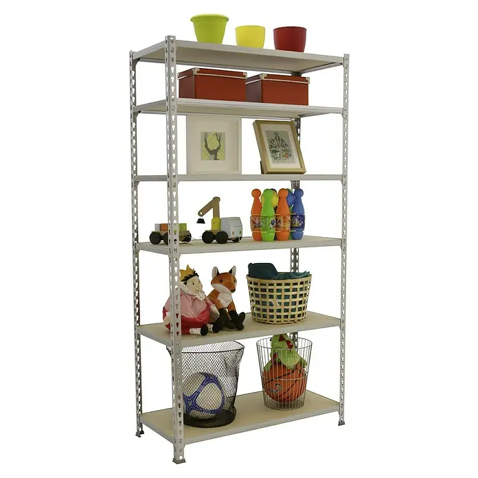 Simonrack Maderclick Metallregal Maderclick MegaPlus - H x B x T: 250 x 120 x 30 cm, Traglast pro Boden: 200 kg, Anzahl Böden: 6 Stk., Stecken, Silber - Regalsystem mit Spielzeug, Büchern und Aufbewahrungsboxen. Ideal zur Organisation von Kinderzimmern oder Spielbereichen.
