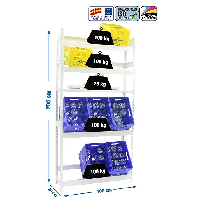 Simonrack Simonbottle Estantería metálica para cajas de bebidas Shelf (Al x An x Pr: 200 x 100 x 30 cm, Carga límite balda: 100 kg, Blanco) | BAUHAUS