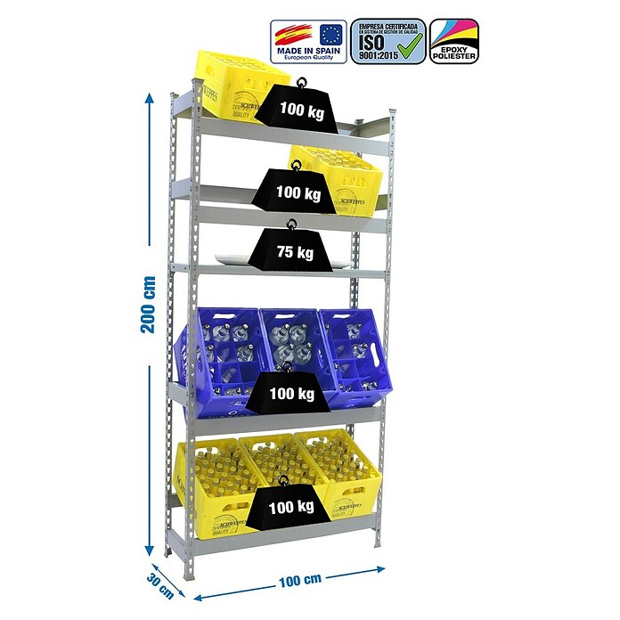 Simonrack Simonbottle Estantería metálica para cajas de bebidas Shelf (Al x An x Pr: 200 x 100 x 30 cm, Carga límite balda: 100 kg, Gris) | BAUHAUS