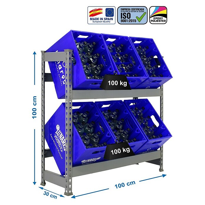 Simonrack Metall-Getränkekistenregal (L x B x H: 30 x 100 x 100 cm, Traglast: 100 kg/Boden, Geeignet für: 6 Kisten)