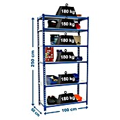 Simonrack Simonclick Metallregal Simonclick Plus (H x B x T: 250 x 100 x 50 cm, Traglast pro Boden: 180 kg, Anzahl Böden: 6 Stk., Stecken, Blau/Silber) | BAUHAUS