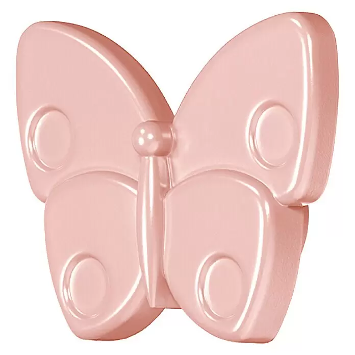 Häfele Pomo infantil para mueble - Botón, Ø x Al: 70 x 53 mm, Pink, Mariposa - Mariposa rosa moldeada con acabado brillante y detalles en relieve en las alas.