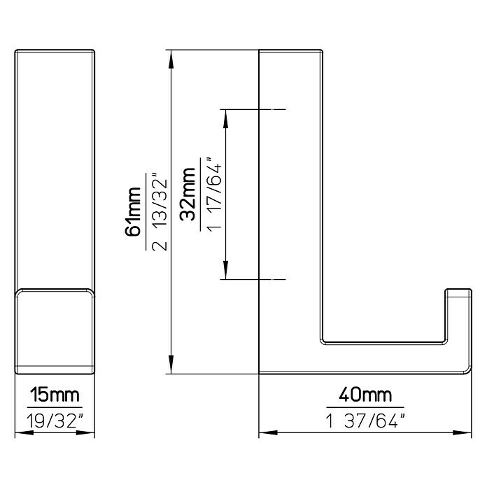 Siro GarderobenhakenL x B x H: 15 x 61 x 40 mm, Anzahl Haken: 1 Stk., Schwarz Sketch