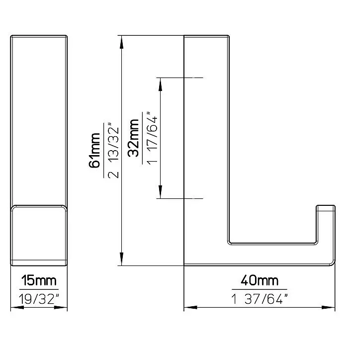 Siro Garderobenhaken 2326L x B x H: 15 x 61 x 40 mm, Anzahl Haken: 1 Stk.