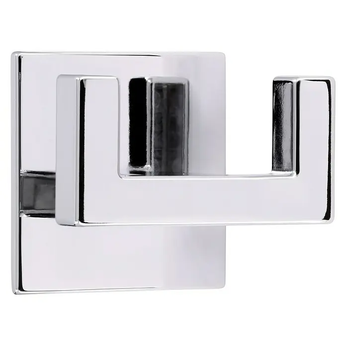 Siro Garderobenhaken 2331/ZN1KV1S - L x B x H: 60 x 50 x 38 mm, Anzahl Haken: 1 Stk., Verchromt poliert - Ein moderner, verchromter Doppel-Handtuchhaken mit quadratischer Basis, ideal für Badezimmer oder Gästetoiletten, bietet doppelten Komfort und stilvolles Design.