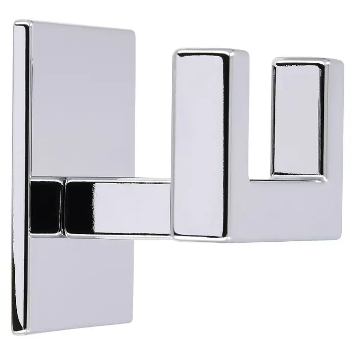Siro Garderobenhaken 2331/ZN1KV1S - L x B x H: 60 x 50 x 38 mm, Anzahl Haken: 1 Stk., Verchromt poliert - Ein glänzender, moderner Doppel-Wandhaken aus Chrom, ideal für Badezimmer oder Flur, um Handtücher oder Kleidung stilvoll aufzuhängen.