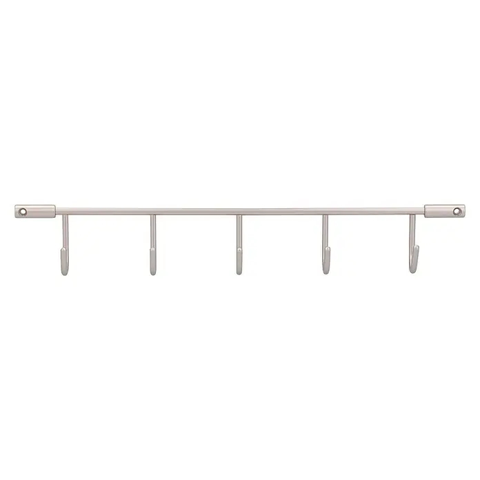 Siro Garderobenleiste - L x B x H: 360 x 56 x 36 mm, Anzahl Haken: 5 Stk. - Eine silberne Kleiderstange mit fünf Haken zum Aufhängen von Kleidung oder Accessoires. Praktische und platzsparende Aufbewahrungslösung.