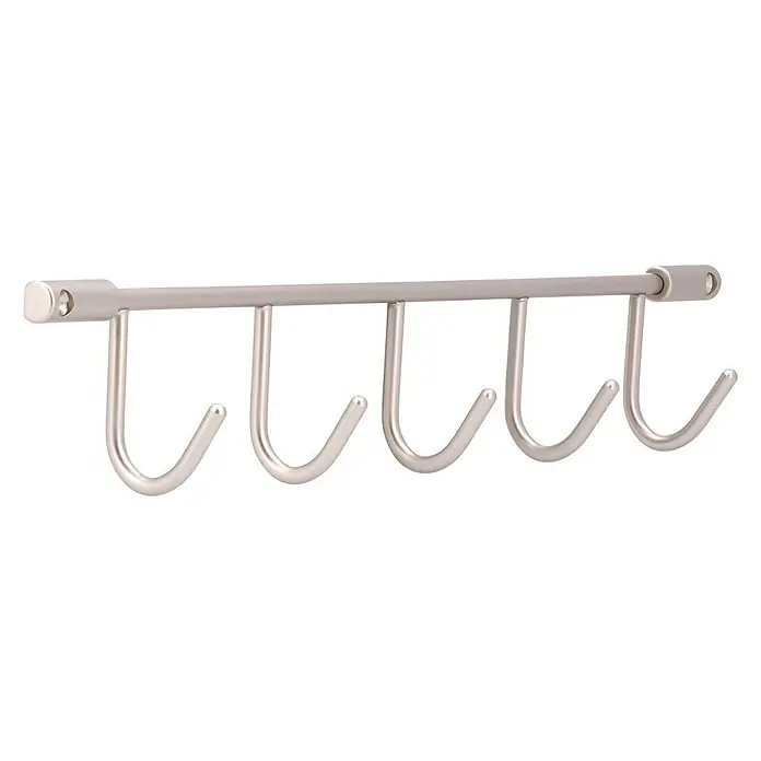 Siro Garderobenleiste - L x B x H: 360 x 56 x 36 mm, Anzahl Haken: 5 Stk. - Eine silberne Kleiderstange mit fünf Haken zur Aufbewahrung von Handtüchern oder Kleidung. Praktisch und platzsparend.
