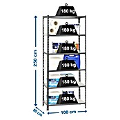 Simonrack Simonclick Metallregal Simonclick Plus (H x B x T: 250 x 100 x 50 cm, Traglast pro Boden: 180 kg, Anzahl Böden: 6 Stk., Stecken, Grau/Grau) | BAUHAUS