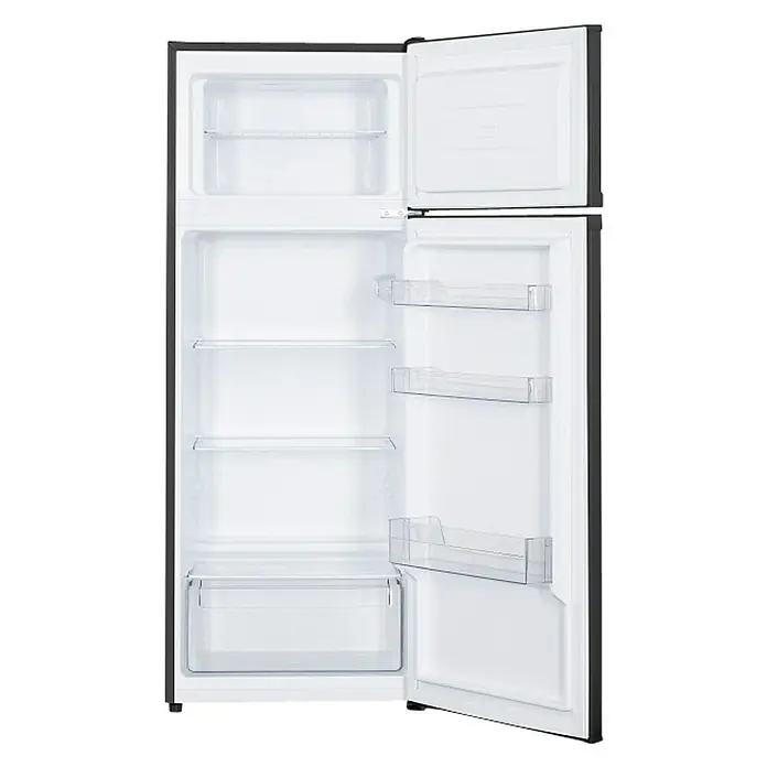 PKM Kühl-Gefrierkombination GK 212 BNutzinhalt Gesamt: 206 l, 55,5 x 54,5 x 143 cm, Schwarz - Offener Kühl-/Gefrierschrank mit Regalen und Fächern zur Aufbewahrung von Lebensmitteln. Praktische Kühl-Gefrierkombination für den Haushalt.