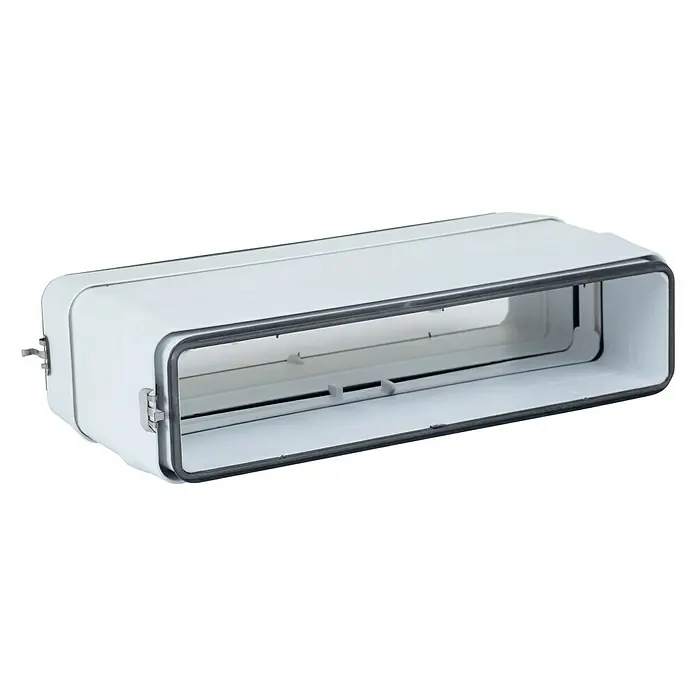 Empalme para tubo rectangular Tubpla Pure - 150 mm, Blanco - Caja de montaje blanca con borde negro, ideal para sujetar objetos. Construcción robusta y resistente a la intemperie.
