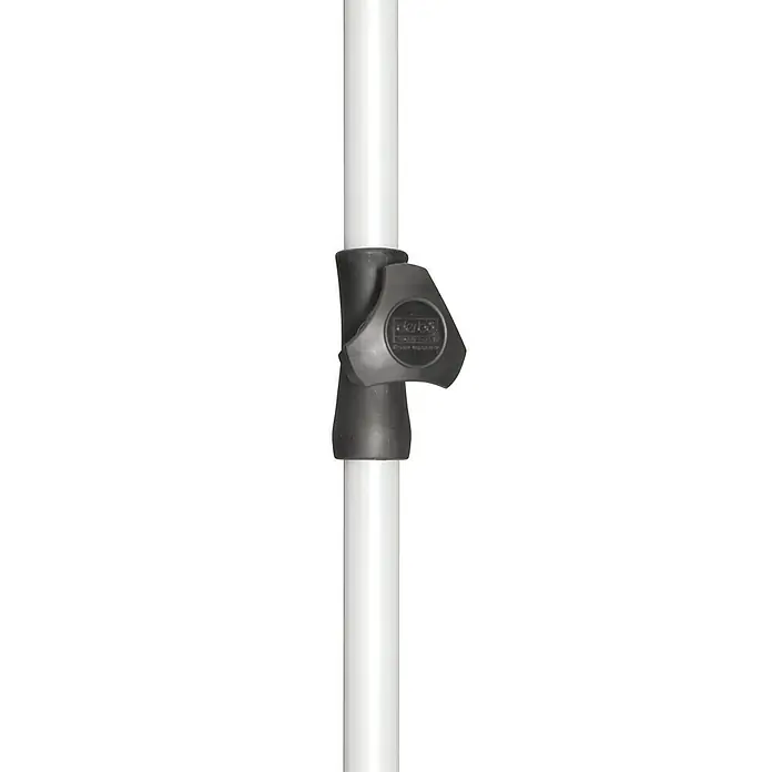 Doppler Unterrohr - Weiß, Passend für: Schirmstock 27 - 30 mm - Nahaufnahme einer weißen Stange mit einer schwarzen Halterung, die die Stange fixiert und für Stabilität sorgt.
