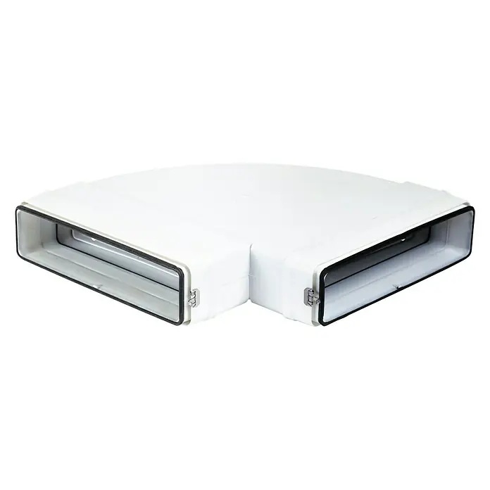 Codo horizontal rectangular Tubpla Pure - Diámetro: 125 mm, 90 ° - Un codo de conducto de cable blanco de 90 grados, diseñado para una gestión de cables interior segura y ordenada.