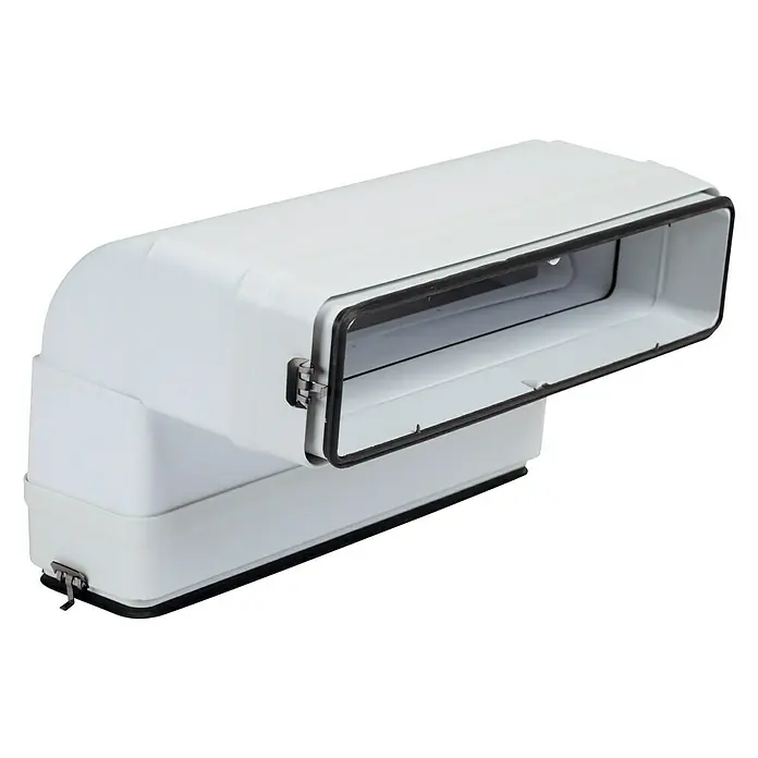 Codo rectangular vertical Tubpla Pure - Diámetro: 125 mm, 90 ° - Luz blanca a prueba de explosiones con borde negro, ideal para áreas peligrosas.
