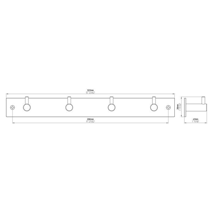 Siro Garderobenleiste 2452-322L x B x H: 322 x 38 x 43 mm, Anzahl Haken: 4 Stk., Schwarz Sketch