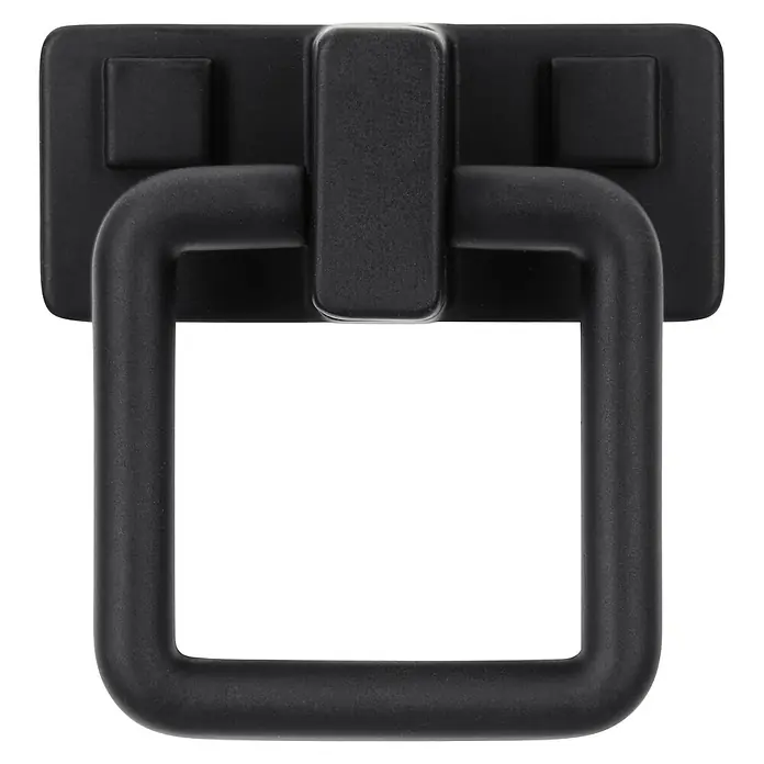 Siro Türklopfer - L x B x H: 51 x 50 x 20 mm, Stahl - Nahaufnahme eines mattschwarzen, quadratischen Möbelgriffs mit klaren Linien und einem modernen Design. Ideal für Schubladen und Schränke.