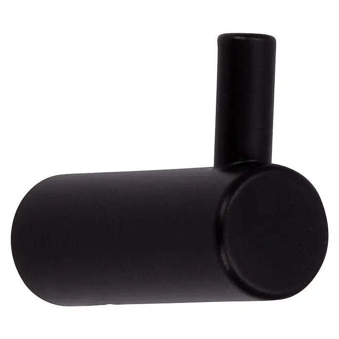 Siro Garderobenhaken - L x B x H: 40 x 14 x 28 mm, Schwarz - Nahaufnahme eines mattschwarzen, modernen Wandhakens aus Metall. Der Haken ist minimalistisch und stilvoll gestaltet.