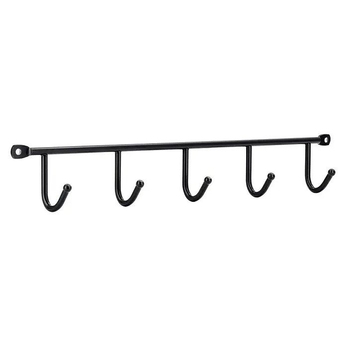 Siro Garderobenleiste 2081-350 - L x B x H: 350 x 53 x 32 mm, Anzahl Haken: 5 Stk. - Eine schwarze Wandgarderobe mit sechs Haken, ideal für Jacken, Hüte und andere Gegenstände. Praktisch und stilvoll für jeden Raum.