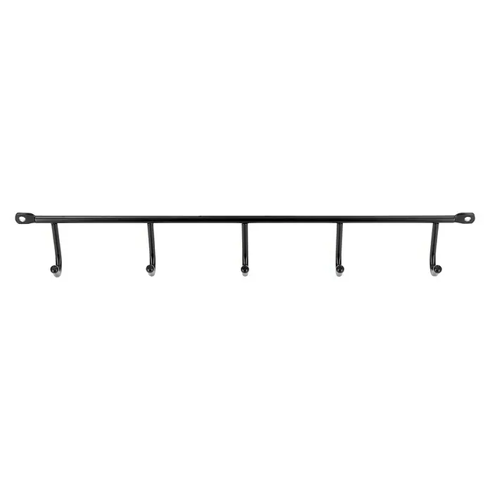 Siro Garderobenleiste 2081-350 - L x B x H: 350 x 53 x 32 mm, Anzahl Haken: 5 Stk. - Abgebildete schwarze Hängegarderobe mit fünf Haken. Die Hängegarderobe eignet sich ideal für die Aufbewahrung von Jacken, Mänteln und anderen Kleidungsstücken.