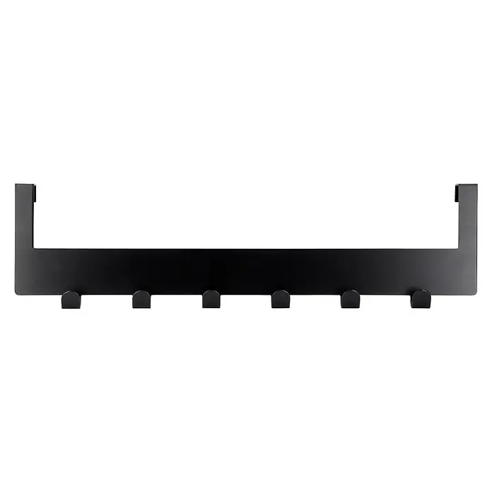 Siro Türgarderobe - L x H: 375 x 100 mm, 6 Hacken, Schwarz - Schwarzer Türhänger mit sechs Haken zum Aufhängen von Handtüchern, Mänteln und anderen Gegenständen, ideal für Badezimmer und Schlafzimmer.