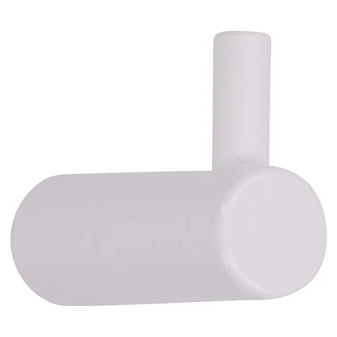 Siro Garderobenhaken - L x B x H: 40 x 14 x 28 mm, Weiß - Weißes, abgewinkeltes PVC-Rohrverbindungsstück auf schwarzem Hintergrund.