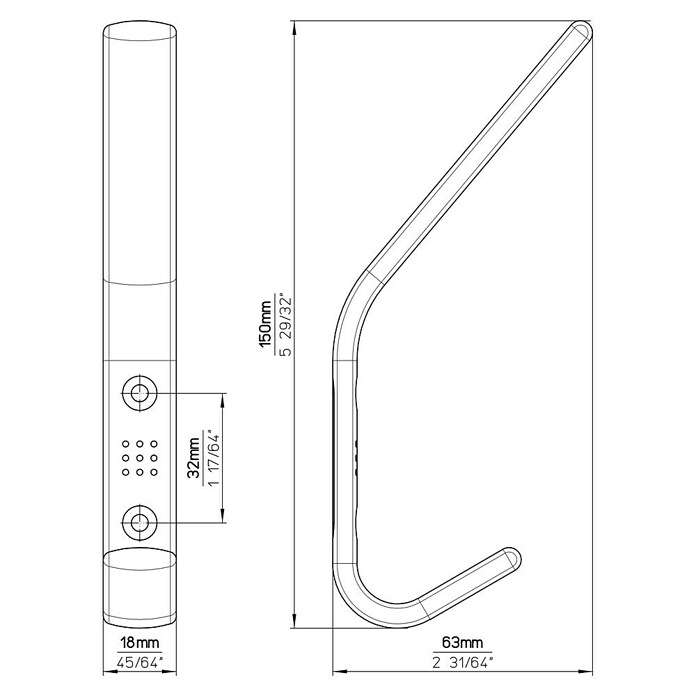 Siro Garderobna kuka  (D x Š x V: 150 x 18 x 63 mm, Crna) | BAUHAUS