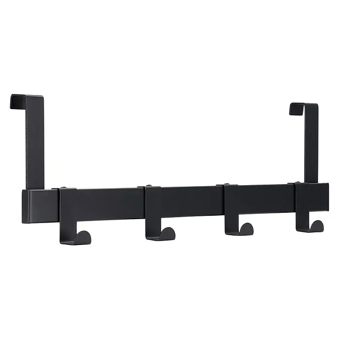 Siro Türgarderobe - L x B x H: 404 x 56 x 136 mm, Anzahl Haken: 4 Stk. - Schwarzer Türhakenleiste mit drei Haken zum Aufhängen von Kleidung oder Accessoires, ideal für mehr Ordnung.