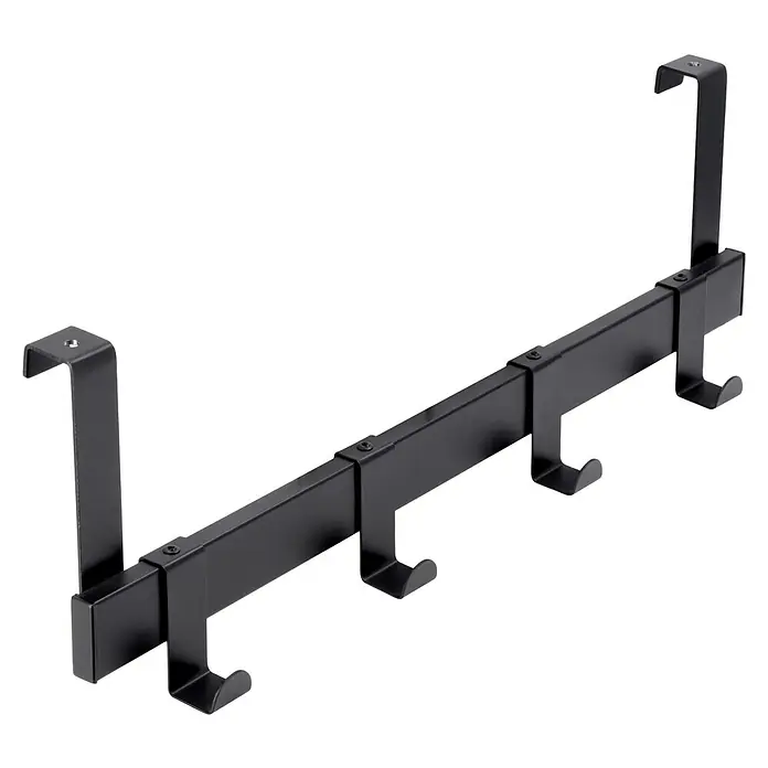 Siro Türgarderobe - L x B x H: 404 x 56 x 136 mm, Anzahl Haken: 4 Stk. - Schwarzer Türhänger mit fünf Haken zur praktischen Aufbewahrung von Jacken und Accessoires. Ideal für zusätzlichen Stauraum.