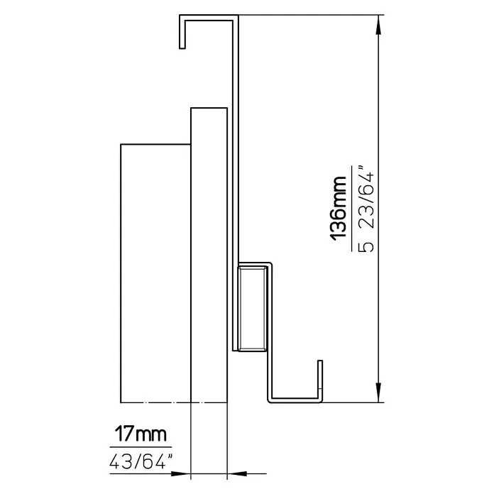 Siro Türgarderobe 1443 Chrom - L x H: 404 x 51 mm, Anzahl Haken: 4 Stk., Verchromt - Technische Zeichnung eines Produktes mit Maßangaben 136mm (Höhe) und 17mm (Breite). Detaillierte Produktansicht mit Bemaßung.