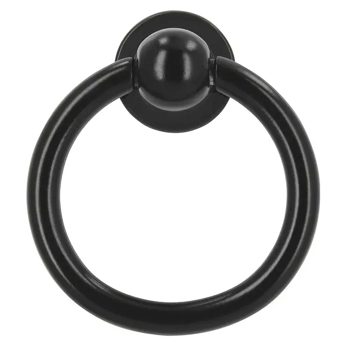 Siro Türklopfer - Stahl, Schwarz, Breite: 35 mm - Nahaufnahme eines eleganten, mattschwarzen Ringziehers, der Stil und Funktionalität vereint und sich ideal für Möbel oder Türen eignet.