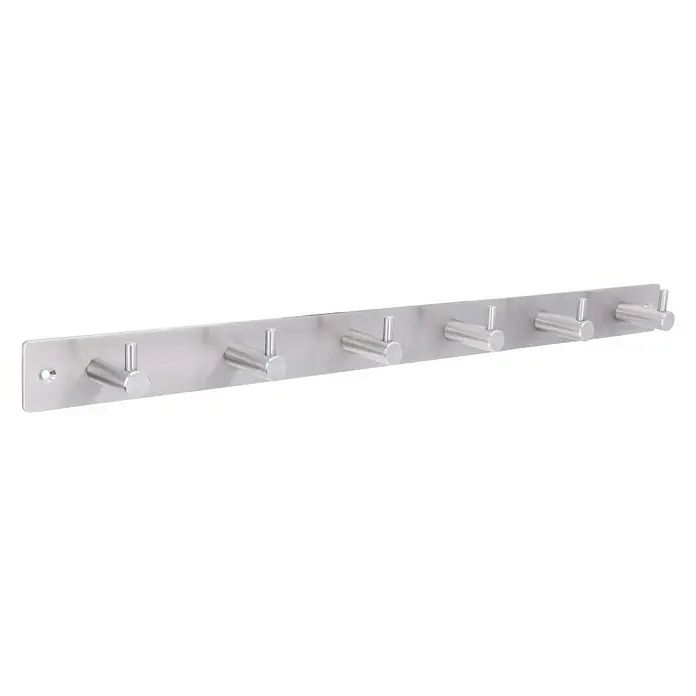 Siro Garderobenleiste - L x B x H: 484 x 39 x 43 mm, Edelstahl, Silber - Edle Garderobenleiste mit sechs Haken aus gebürstetem Edelstahl für stilvolle Aufbewahrung von Jacken und Accessoires.