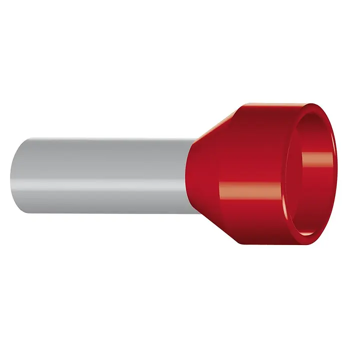 Aderendhülse - Rot, 10 mm², 10 Stk. - Eine isolierte Aderendhülse mit einem roten Isolierkragen zum Schutz von elektrischen Leitungen vor Beschädigungen.