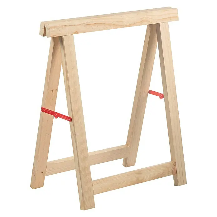 Astigarraga Holzklappbock Robusto - Tragkraft: 1.000 kg, Höhe: 80 cm, Kiefer, Natur - Hölzerner Sägebock mit roten Streben zur Stabilisierung, ideal für Handwerker und DIY-Projekte.