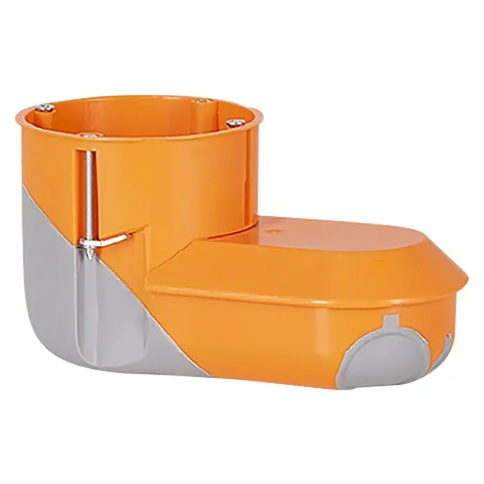 Hohlwanddose - 68 x 74 mm, 1-fach, Orange, 1 Stk. - Eine orangefarbene Abzweigdose mit grauen Akzenten für Elektroinstallationen, die eine saubere und sichere Verbindung ermöglicht.