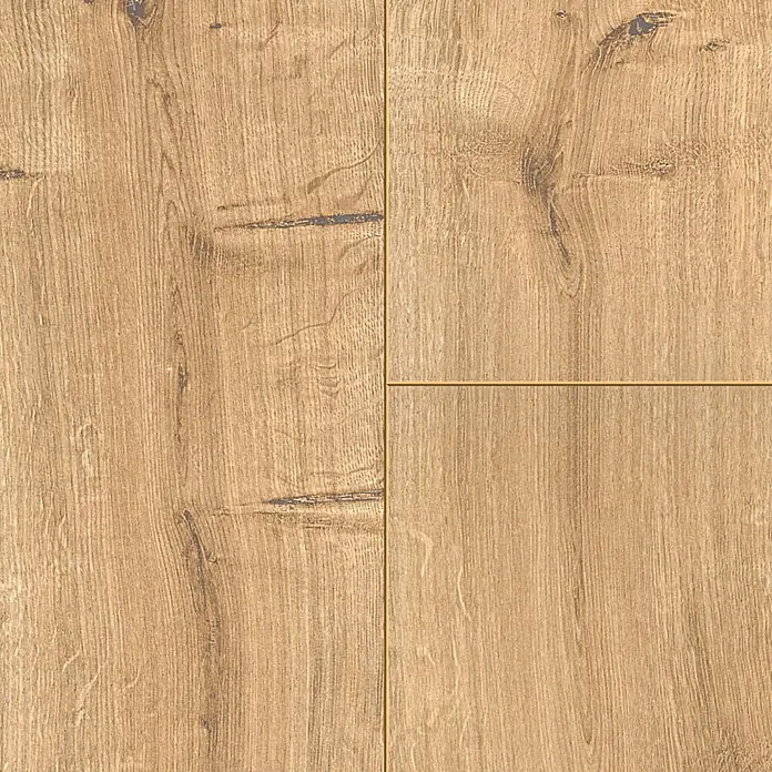 LOGOCLIC Ambienta Laminatmuster Eiche Napoli - 296 x 195 x 1 mm, Landhausdiele - Helle Holzboden-Fliesen mit Maserung und sichtbaren Fugen. Die Fliesen sind rechteckig und fügen sich zu einem warmen Muster zusammen.