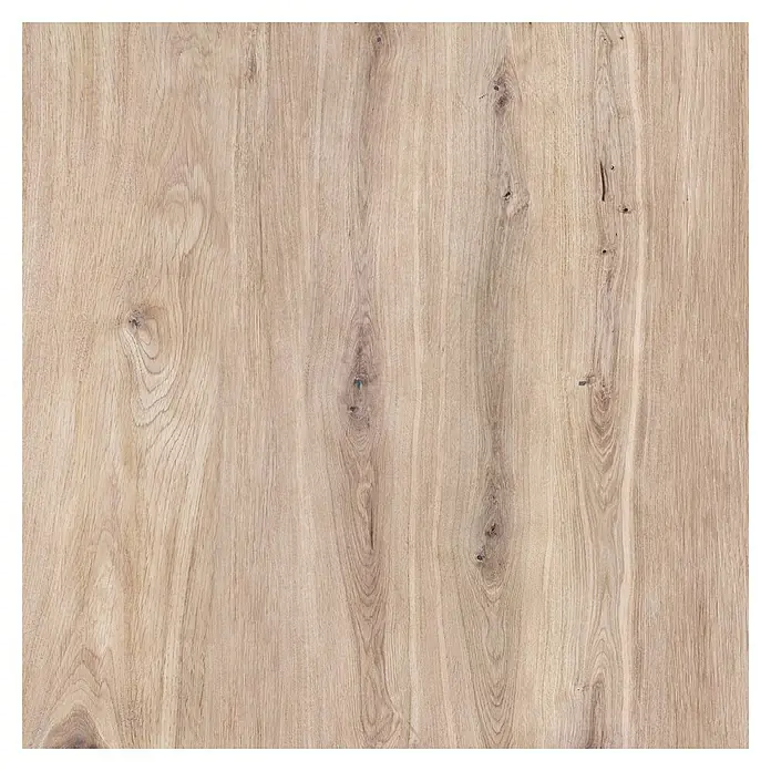 Terrassenfliese Garden Coldbrown 2.0 - 59,7 x 59,7 x 2 cm, Grau/Braun, Matt - Detailansicht einer hellen Holzoberfläche mit markanter Maserung und natürlichen Astlöchern. Die Holzplatte wirkt warm und einladend.