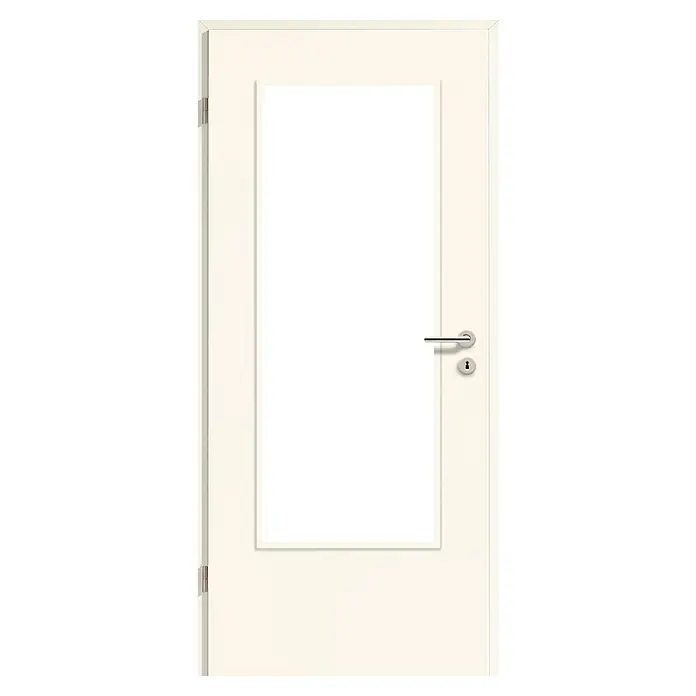 GetaDoor Laminit Zimmertür GL 223 LA - 860 x 1.985 mm, DIN Anschlag: Links, Weiß seidenmatt - Elegante, elfenbeinfarbene Tür mit stilvollem, rechteckigem Glaseinsatz, ideal für moderne Wohnräume. Ein echter Blickfang.