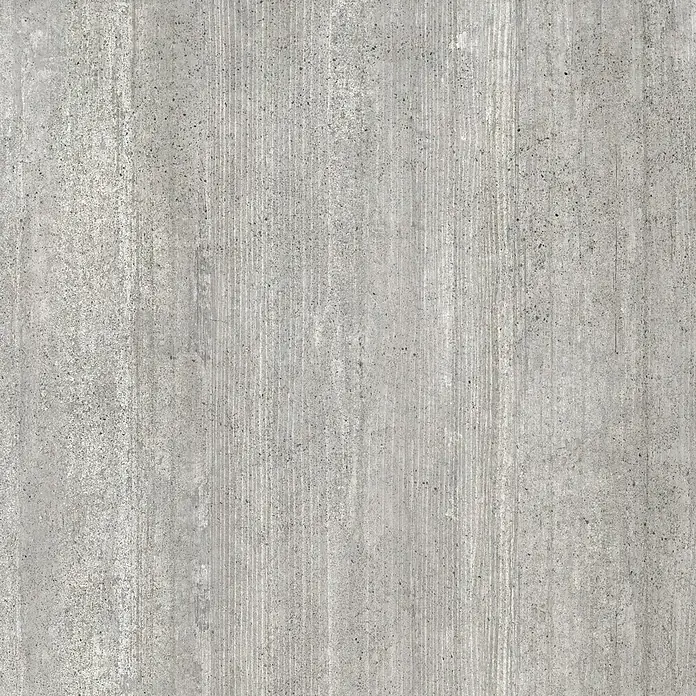 Feinsteinzeugfliese Berlin Grey - 59,7 x 59,7 cm, Grau, Matt - Nahaufnahme einer grauen Betonoberfläche mit feinen vertikalen Linien, die eine interessante Textur erzeugen.