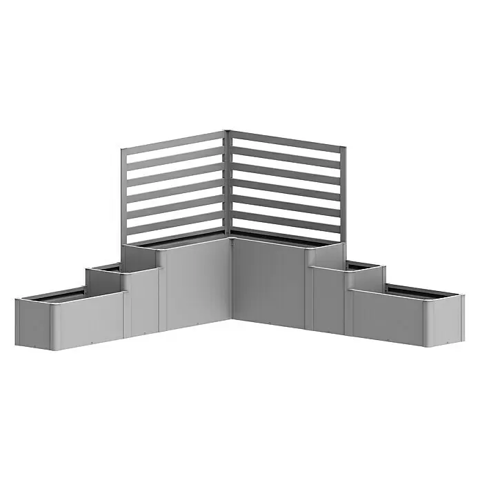Biohort DaVinci Pflanzkasten Version 1 - 166 x 80,5 x 80 cm, Stahl, Silber Metallic - Graues modulares Eck-Pflanzgefäß aus Metall mit gestuften Abschnitten und Lamellen-Sichtschutz.