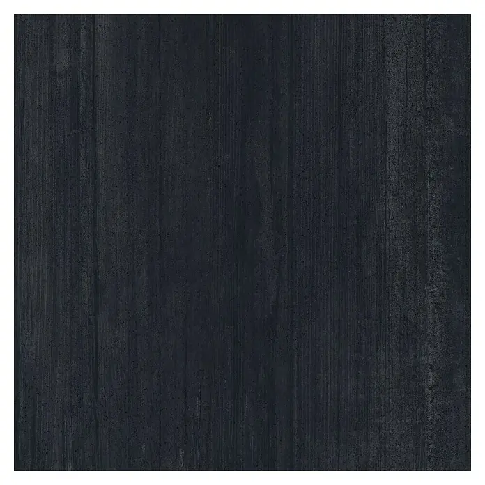 Feinsteinzeugfliese Berlin Black - 59,7 x 59,7 cm, Schwarz, Matt - Dunkle Holzplatte mit deutlicher Maserung. Ideal als Hintergrund oder zur Darstellung von Holzstrukturen.