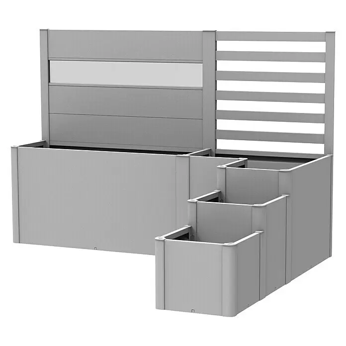 Biohort DaVinci Pflanzkasten Version 2 - 166 x 80,5 x 80 cm, Stahl, Silber Metallic - Modulares hellgraues Metall-Hochbeet mit integriertem Sichtschutz und gestuften Pflanzgefäßen für vielseitiges Gärtnern.