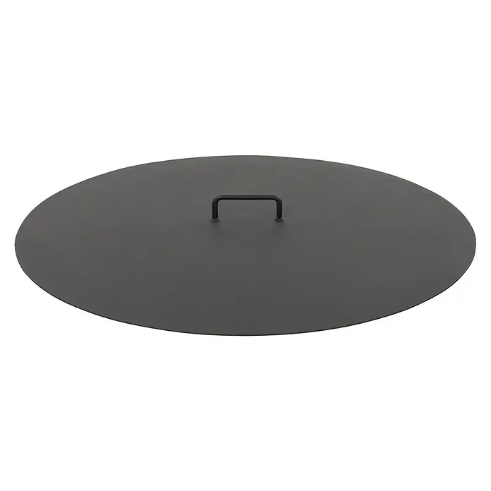 RedFire Feuerschalen-Abdeckung - Stahl, Schwarz, Passend für: Feuerschalen bis 80 cm Durchmesser - Ein schwarzer runder Deckel mit einem Griff in der Mitte, ideal zum Abdecken von Feuerstellen oder Grills, um sie sauber und sicher zu halten.